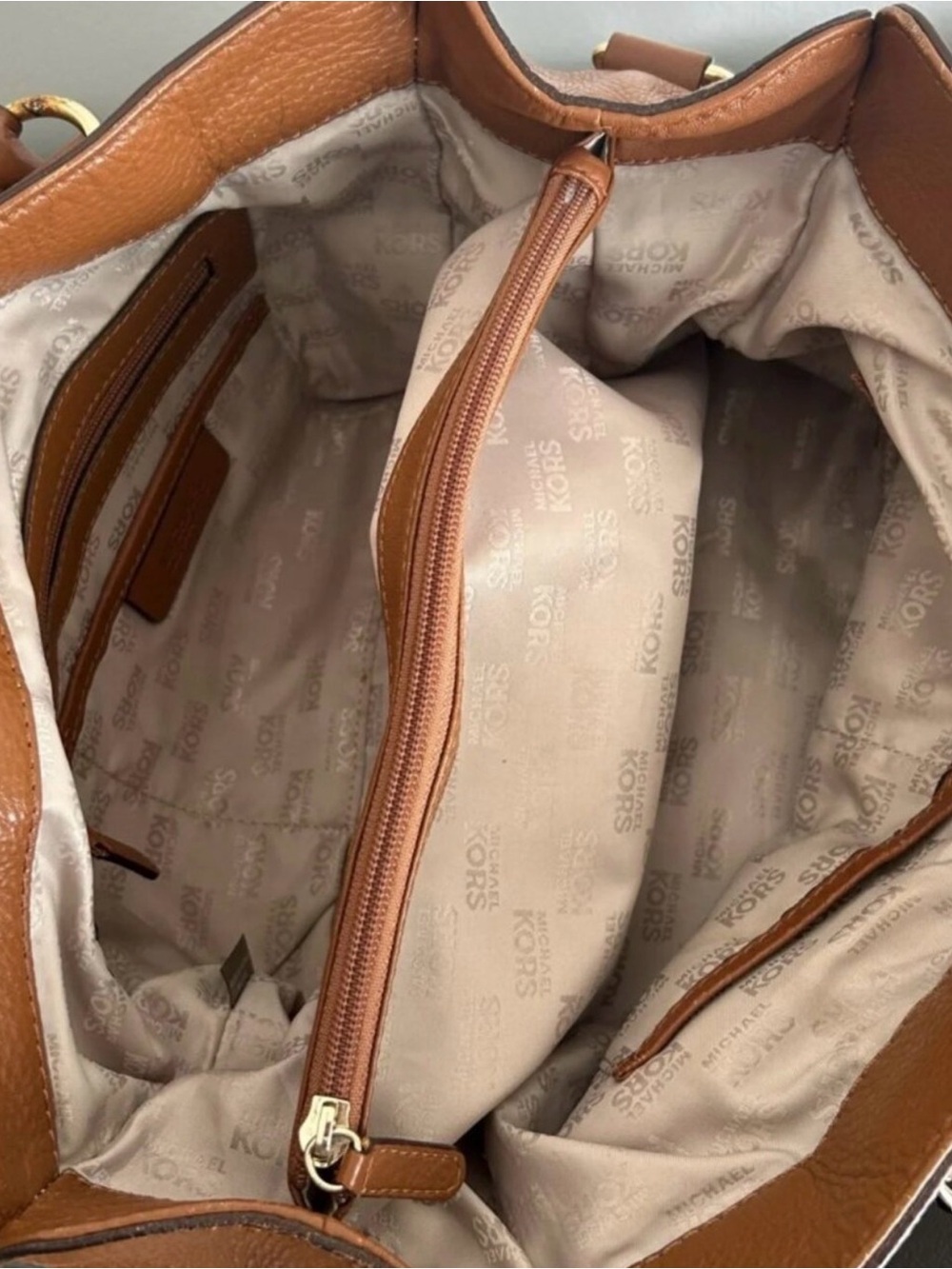 Michael Kors Cognac Leather Hamilton Satchel Shoulder Bag in EUC Gold HW Buckle - Picture 12 of 15